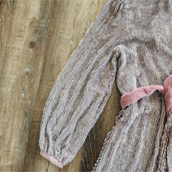 Retrofete Gabrielle Robe Dress in Dusty Lilac Purple XS Sequins NWT Long Sleeve - Picture 4 of 13